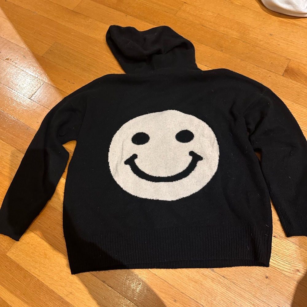 Aqua Black and White Turtleneck Sweater with Smiley Face